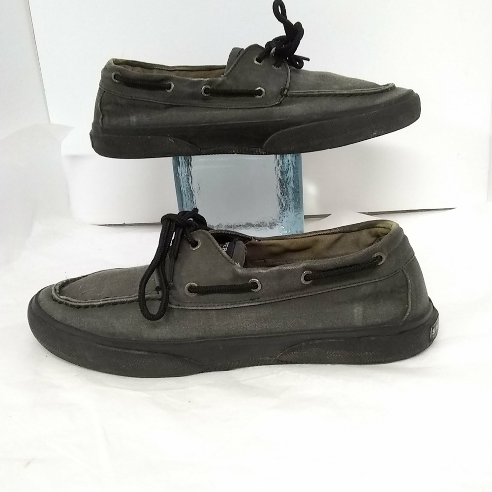 Sperry Top Sider Mens Boat Shoes 12M Distress Black Fabric Loafers 07755…